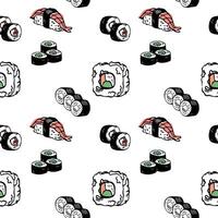 Japanese various sushi vector seamless pattern line art design on white background