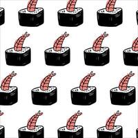 Japanese shrimp roll vector seamless pattern line art design on white background