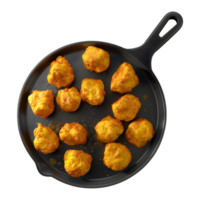 ai genererad 3d tolkning av en kyckling friterad nuggets i en panorera på transparent bakgrund - ai genererad png