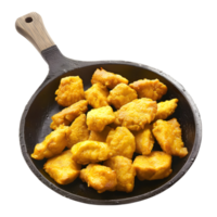 ai genererad 3d tolkning av en kyckling friterad nuggets i en panorera på transparent bakgrund - ai genererad png