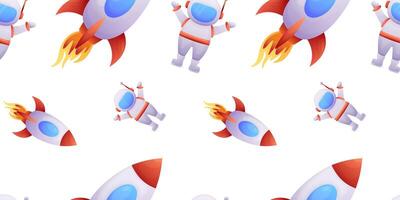 seamless pattern with cartoon space rockets and an astronaut on a white background. vector illustration of wallpaper, packaging, banner, wrapper