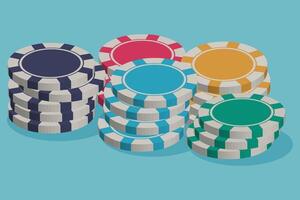 Stacks of different gambling chips on the table. vector illustration. gambling and casinos