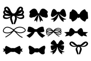 Flat Silhouettes of Ribbon Bows. Black Color. vector illustration