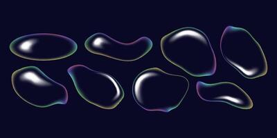 abstract glass liquid. a fluid shape with a holographic effect. on a dark background. a soap bubble with a reflection. vector illustration