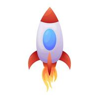 Cartoon rocket spaceship takes off. vector illustration on white background. space day