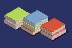 stacks of 3D books on the blue table. isometric illustration. World Book Day. vector