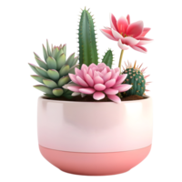 ai generado 3d representación de un rosado flores en un maceta en transparente antecedentes - ai generado png