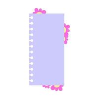 Cute Memo Notebook with flower paper frame for text. Planner sticker element sticky. Flat vector illustration. Cute Notes planner page.