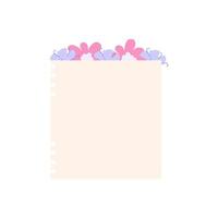 Cute Memo Notebook with flower paper frame for text. Planner sticker element sticky. Flat vector illustration. Cute Notes planner page.