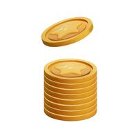 Gold Coin Stack 3d render isolated. Game Money on white background. Coin with star for game reward and prize. Vector 3d illustration.