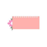 Cute Memo Notebook with flower paper frame for text. Planner sticker element sticky. Flat vector illustration. Cute Notes planner page.