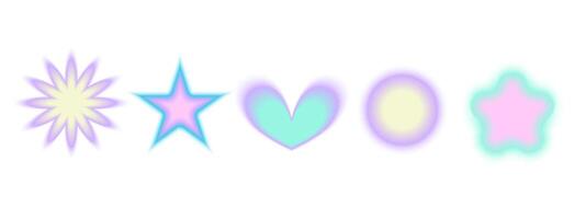 Gradient Y2k shape blur set. Flower, star, planet blurry aesthetic y2k. Vector pastel form illustration. Aura gradient shape