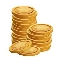 Gold Coin Stack 3d render isolated. Game Money on white background. Coin with star for game reward and prize. Vector 3d illustration.