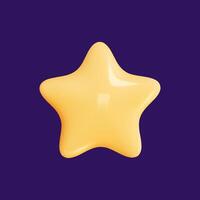 Star 3D Review plastic vector render. Star for feedback and rank. 3d cartoon game element. Shape for app and game design. Vector illustration.