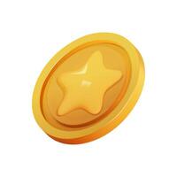 Gold Coin 3d render isolated. Game Money on white background. Coin with star for game reward and prize. Vector 3d illustration.