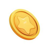 Gold Coin 3d render isolated. Game Money on white background. Coin with star for game reward and prize. Vector 3d illustration.