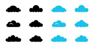 nube icono colocar. nube plano y negro icono conjunto en blanco antecedentes. vector ilustración