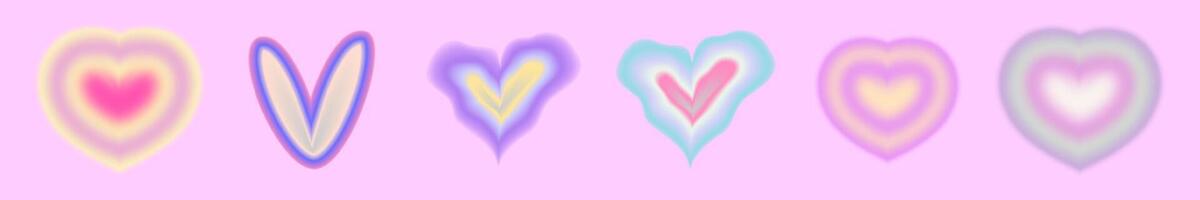 Blur Heart set tunnel gradient y2k. Aesthetic gradient with heart shape for valentines day. Vector illustration