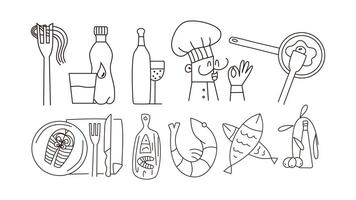 Set of food icons in line art style for menu, cafe, restaurant. vector