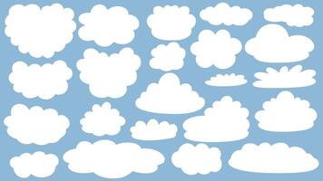 grande conjunto con diferente blanco nubes vector ilustración en plano estilo.