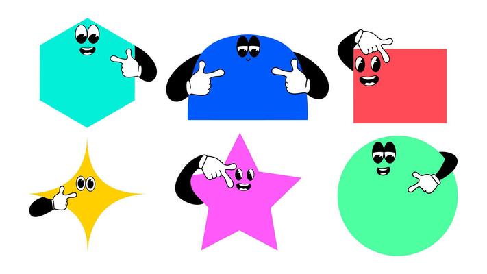 Set of cartoon retro shapes with empty space for your text. Children's game with geometric shapes.Funny . Vector illustration.