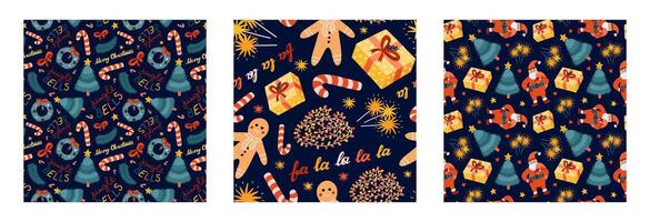 conjunto de sencillo sin costura modelo con Navidad garabatos linda impresión con mano dibujado invierno clipart. linda fondo de pantalla impresión para tela diseño con símbolos de Navidad y nuevo año. creativo antecedentes. vector