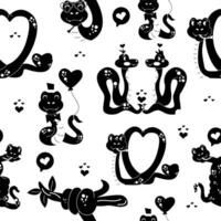 Seamless pattern silhouette cartoon character Valentines day snake vector