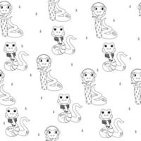 Seamless pattern color book outline  snake winter autumn character vector