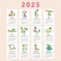 2025 calendario modelo serpiente personaje. año de el serpiente vector