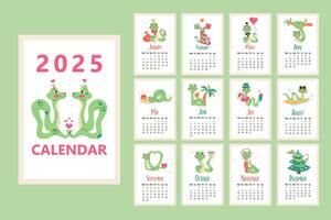 Flat 2025 calendar template snake character. Year of the Snake vector
