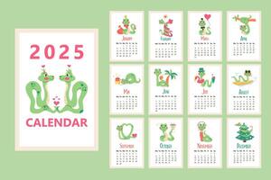 Flat 2025 calendar template snake character. Year of the Snake vector