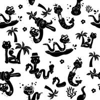 Seamless pattern silhouette cartoon character summer snake vector