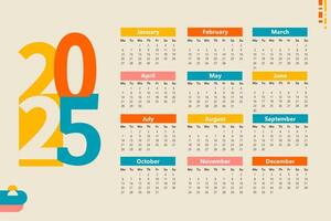 Calendar 2025 abstract typography design vector