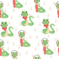 Seamless pattern snake winter autumn character vector