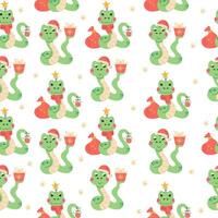 Seamless pattern cartoon character christmas snake vector