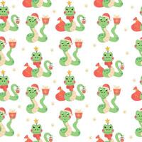 Seamless pattern cartoon character christmas snake vector