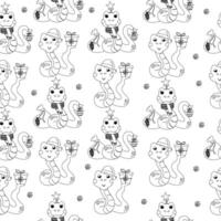 Seamless pattern cartoon outline color book character christmas snake vector