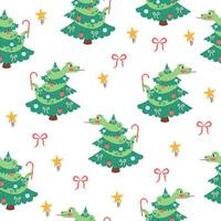 Seamless pattern snake character on a Christmas tree vector