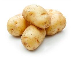 AI generated A pile of potatoes isolated on white background. Close-up Shot. photo