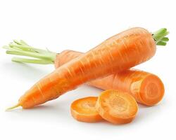 AI generated Whole carrot with slice isolated on white background. Close-up Shot. photo