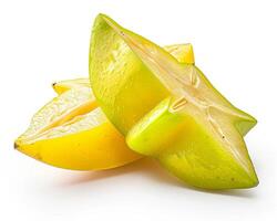 AI generated Ripe fresh slice of star fruit isolated on white background. Close-up Shot. photo