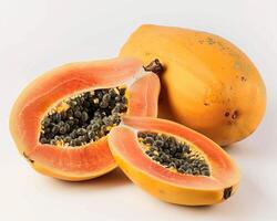 ai generado todo papaya Fruta con rebanada aislado en blanco antecedentes. de cerca disparo. foto