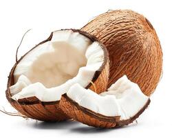 AI generated Whole coconut fruit with slice isolated on white background. Close-up Shot photo
