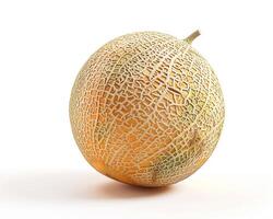 AI generated Fresh cantaloupe fruit isolated on white background. Close-up Shot. photo