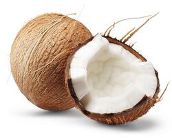 AI generated Whole coconut fruit with slice isolated on white background. Close-up Shot photo