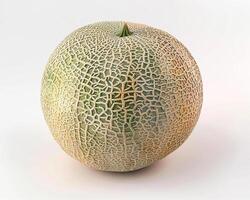 AI generated Fresh cantaloupe fruit isolated on white background. Close-up Shot. photo