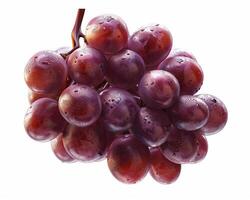 AI generated Bunch of fresh ripe red grapes isolated on white background. Close-up Shot. photo