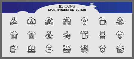 vector teléfono inteligente proteccion icono conjunto seguridad y proteccion íconos paquete seguridad sistema icono conjunto