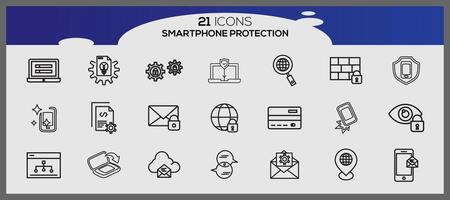 vector teléfono inteligente proteccion icono conjunto seguridad y proteccion íconos paquete seguridad sistema icono conjunto