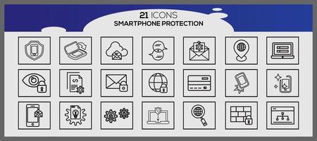 vector teléfono inteligente proteccion icono conjunto seguridad y proteccion íconos paquete seguridad sistema icono conjunto